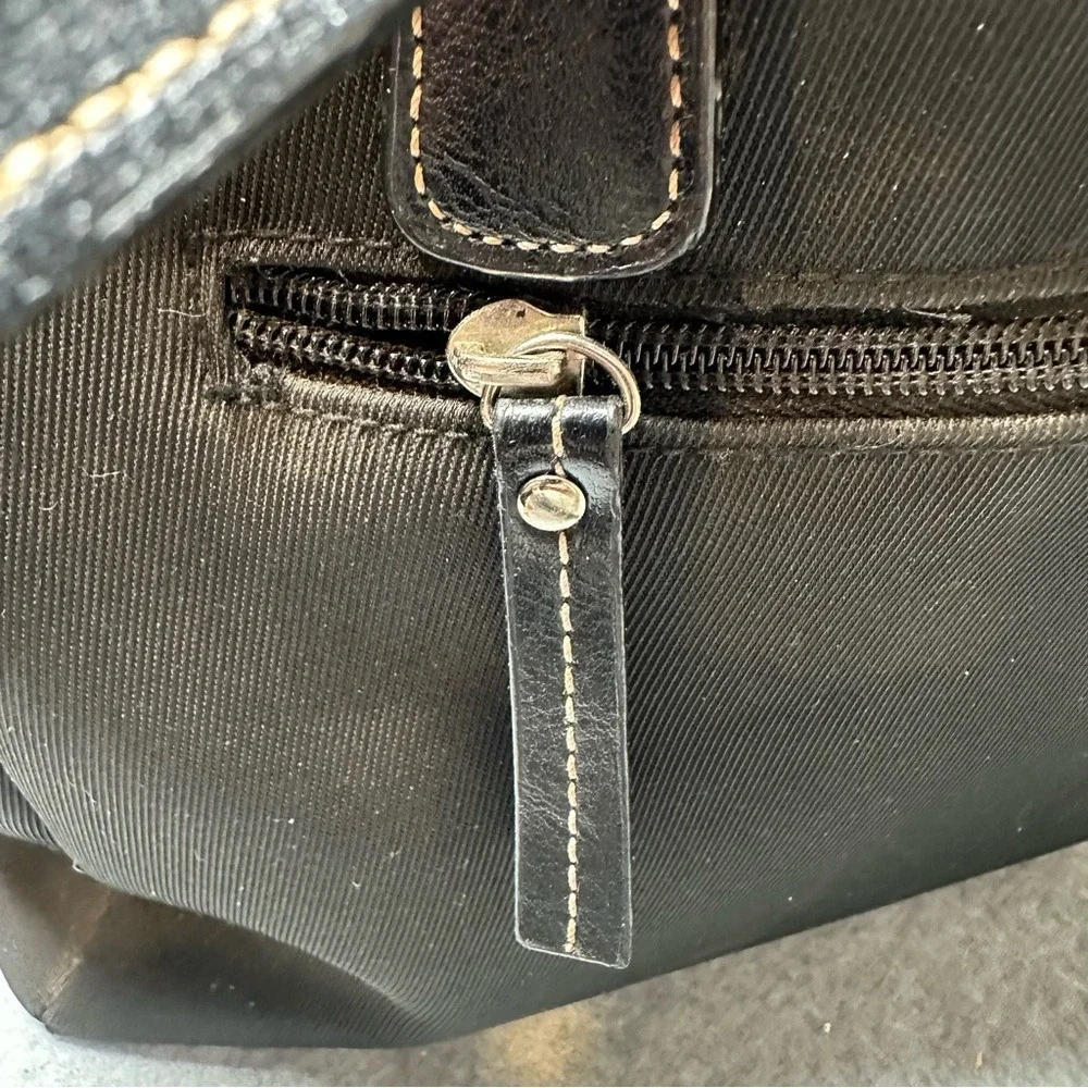 Aigner Black Nylon Leather Accent‎ Tote Bag Women Silver Buckle